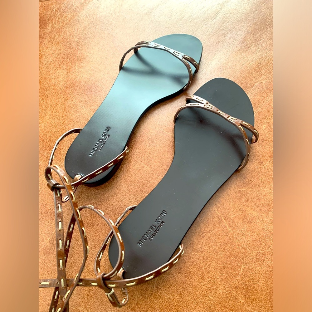 NEW Michael Kors Collection Bale Runway Leather Lace Up Sandals Size 37